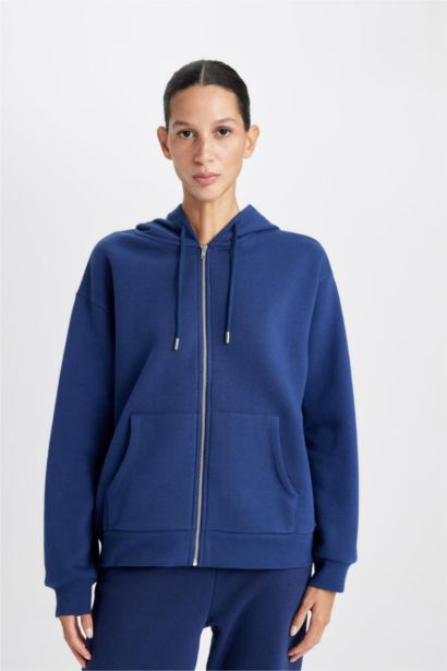 Relax Fit Pocket Basic Zippered Hoodie