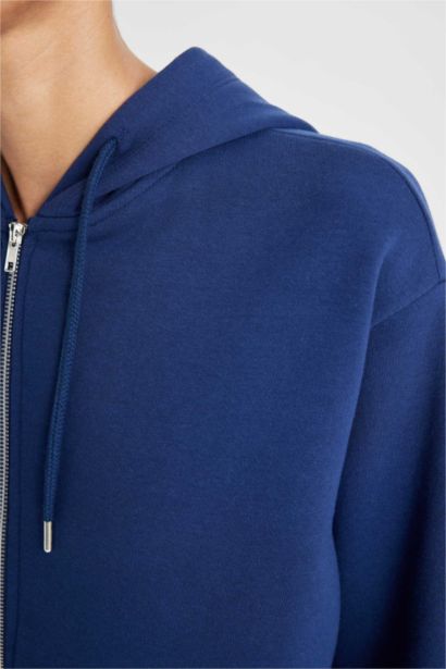 Relax Fit Pocket Basic Zippered Hoodie