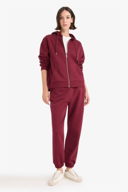 Relax Fit Hooded Basic Thick Sweatshirt Fabric Cardigan