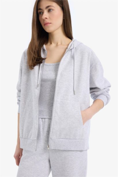 Relax Fit Basic Thick Fabric Zip-Up Hoodie