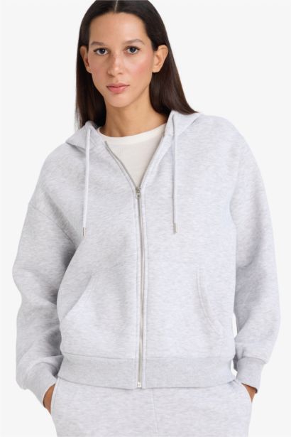 Relax Fit Basic Thick Fabric Zip-Up Hoodie