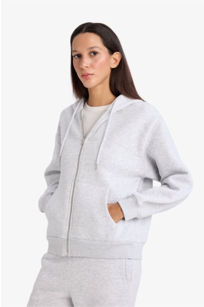 Relax Fit Basic Thick Fabric Zip-Up Hoodie