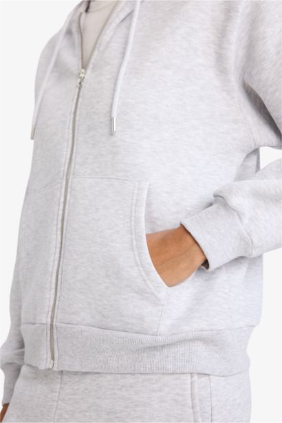 Relax Fit Basic Thick Fabric Zip-Up Hoodie
