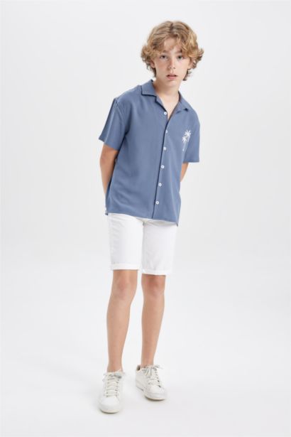 Boy Oversize Fit Polo Neck Viscose Shirt