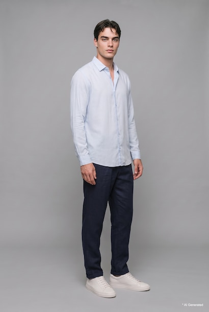 %100 Keten Regular Fit Basic Uzun Kollu Gömlek