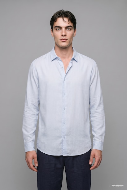 %100 Keten Regular Fit Basic Uzun Kollu Gömlek