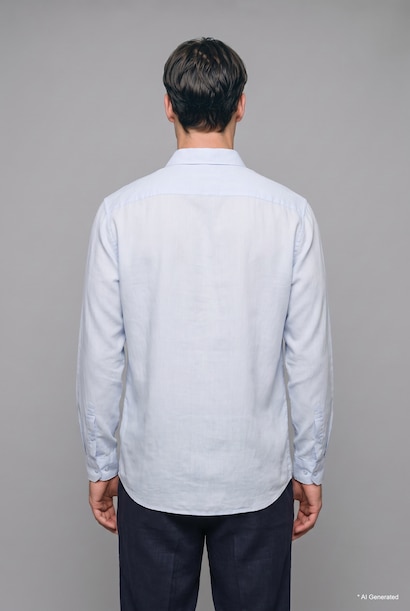 %100 Keten Regular Fit Basic Uzun Kollu Gömlek