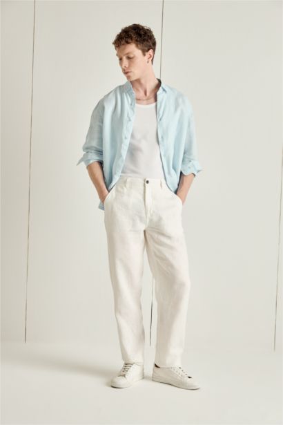 Regular Fit Polo Collar Linen Shirt