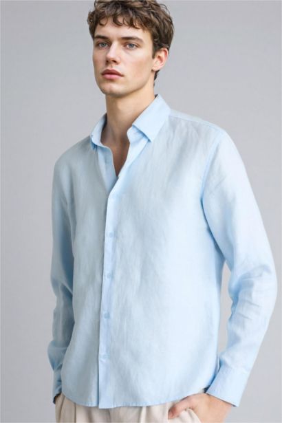 Regular Fit Polo Collar Linen Shirt