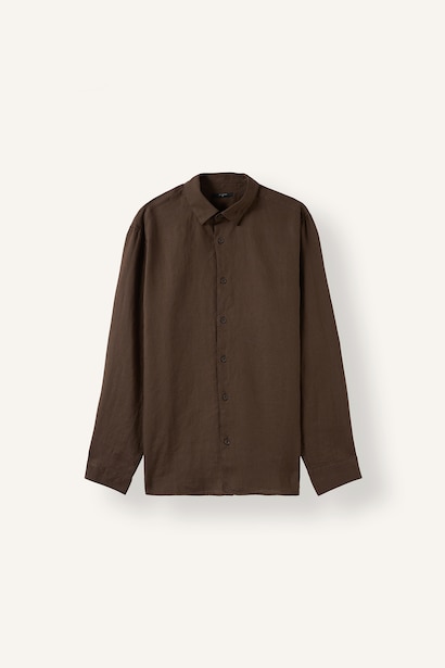 %100 Keten Regular Fit Basic Uzun Kollu Gömlek