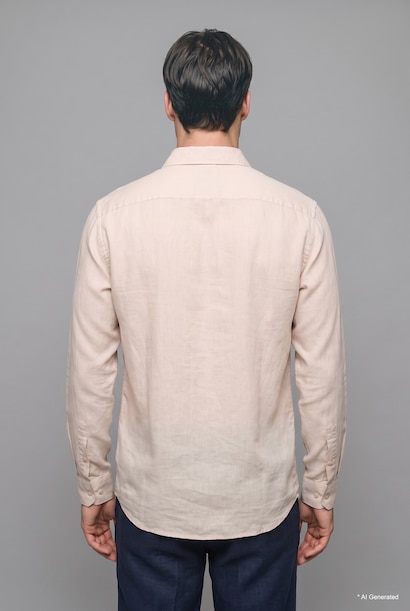 %100 Keten Regular Fit Basic Uzun Kollu Gömlek