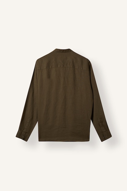 %100 Keten Regular Fit Basic Uzun Kollu Gömlek