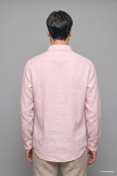 %100 Keten Regular Fit Basic Uzun Kollu Gömlek