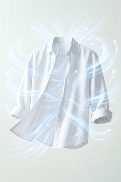 %100 Keten Regular Fit Basic Uzun Kollu Gömlek