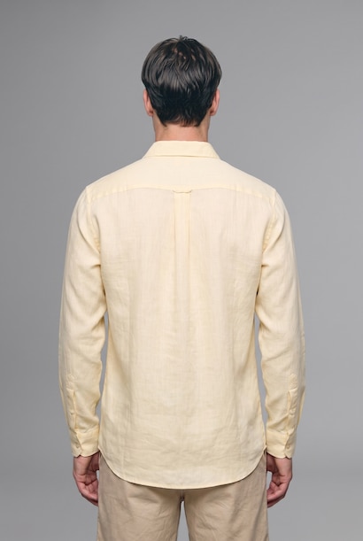 %100 Keten Regular Fit Basic Uzun Kollu Gömlek