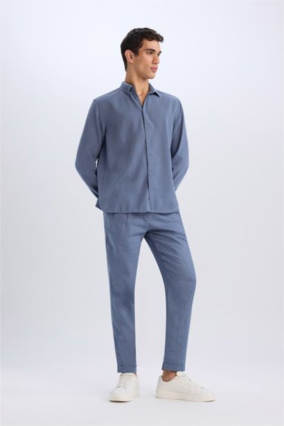 Linen Regular Fit Crop Double Leg Summer Fabric Trousers