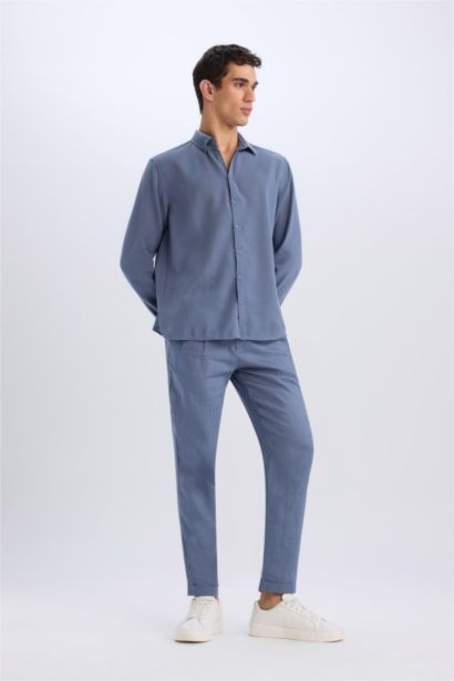 Linen Regular Fit Crop Double Leg Summer Fabric Trousers