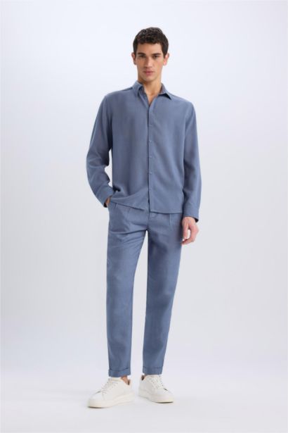 Linen Regular Fit Crop Double Leg Summer Fabric Trousers