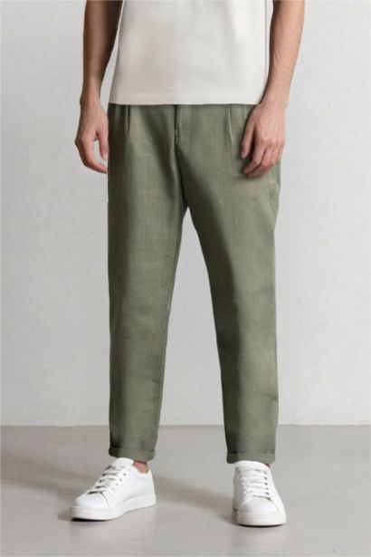 100% Linen Regular Fit Crop Trousers