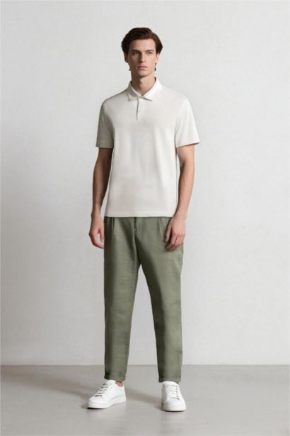 Linen Regular Fit Crop Double Leg Summer Fabric Trousers