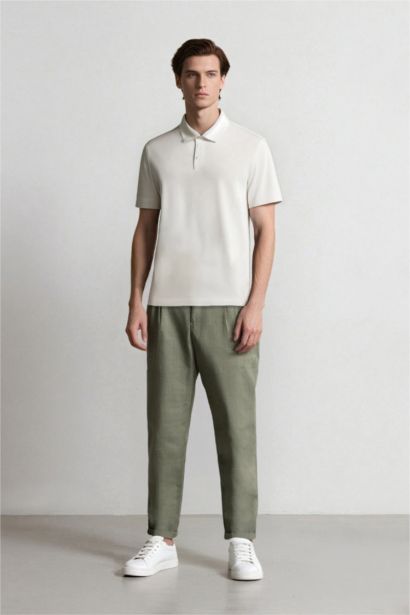 100% Linen Regular Fit Crop Trousers