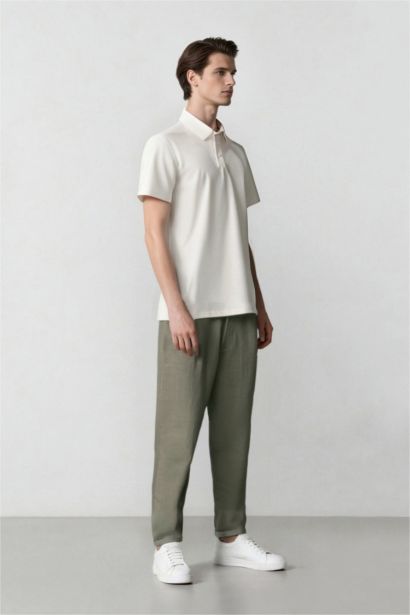 100% Linen Regular Fit Crop Trousers