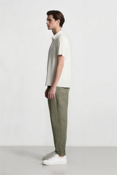 Linen Regular Fit Crop Double Leg Summer Fabric Trousers