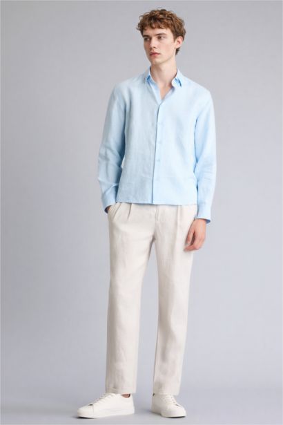 Linen Regular Fit Crop Double Leg Summer Fabric Trousers