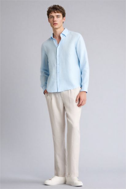 Linen Regular Fit Crop Double Leg Summer Fabric Trousers