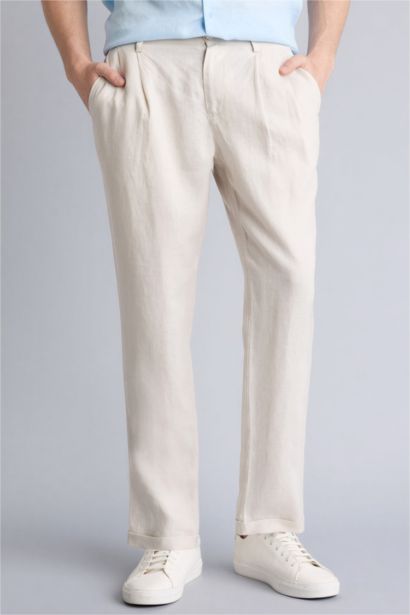 Linen Regular Fit Crop Double Leg Summer Fabric Trousers