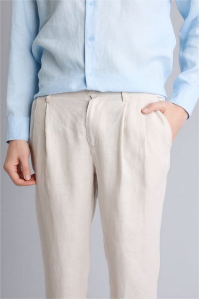 Linen Regular Fit Crop Double Leg Summer Fabric Trousers