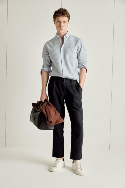 Льняные брюки Relax Fit с двойными отворотами