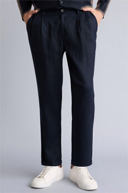 Льняные брюки Relax Fit с двойными отворотами