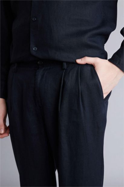 Льняные брюки Relax Fit с двойными отворотами