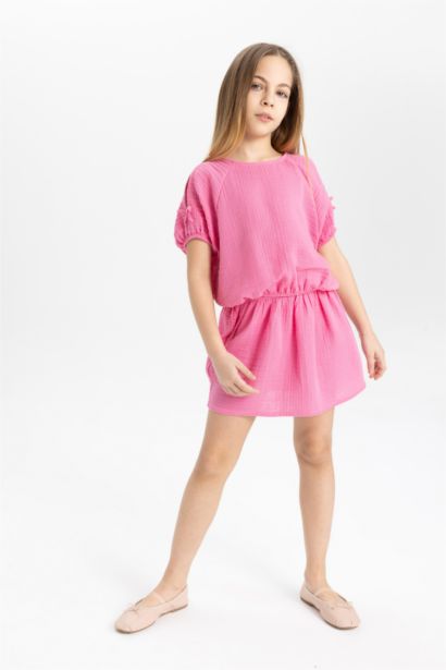 Girl Crew Neck Short Sleeve T-Shirt Skirt 2 Piece Set