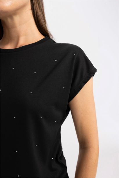 T-Shirt Brodé À Manches Courtes et Col Rond