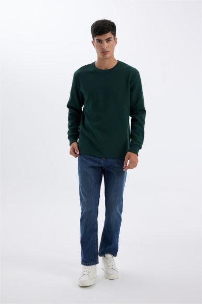 Regular Fit Bisiklet Yaka Waffle Uzun Kollu Tişört