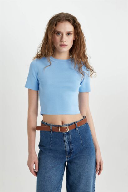 Fitted Crew Neck Short Sleeve Knitwear T-Shirt