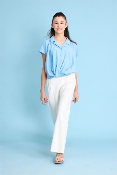 Cropped Fit Pamuklu Kısa Kollu Gömlek Kız Çocuk