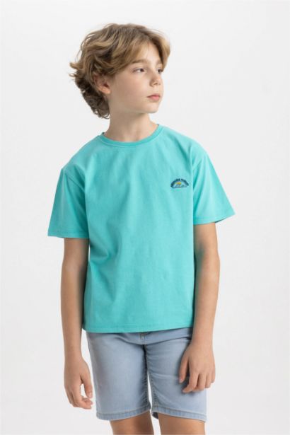 Boy Crew Neck Embroidered Short Sleeve T-Shirt