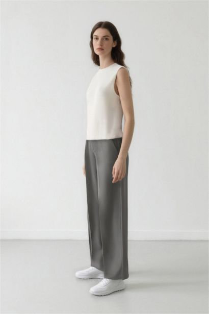 بنطرون سادة شتوي برجل واسع وايد ليج بخصر عالي