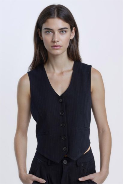 V Neck Striped Blazer Vest