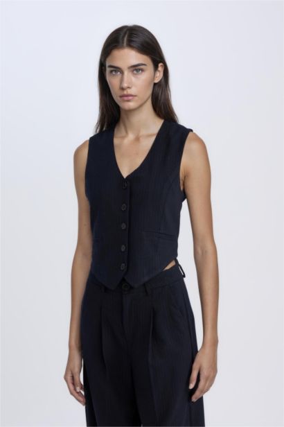 V Neck Striped Blazer Vest