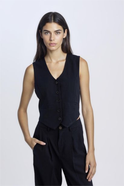 V Neck Striped Blazer Vest