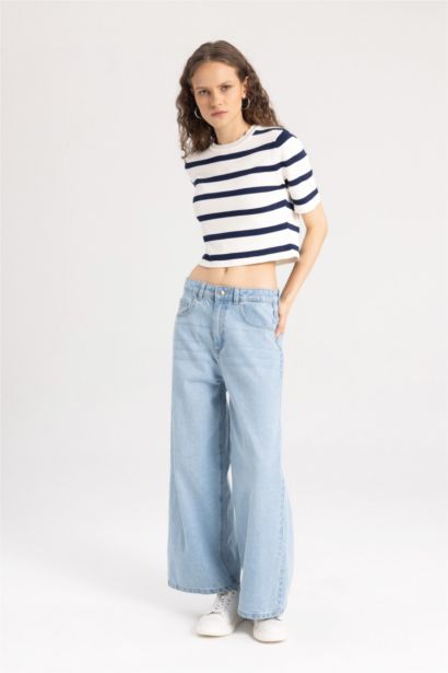 بلوفر تريكو مخطط سليم فيت نص كم