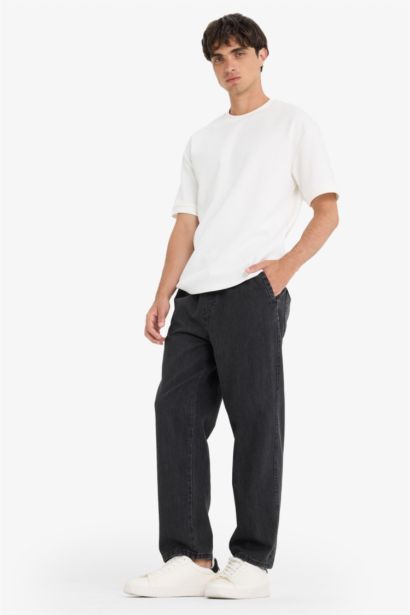 Cotton Wide Leg Elastic Waist Jeans