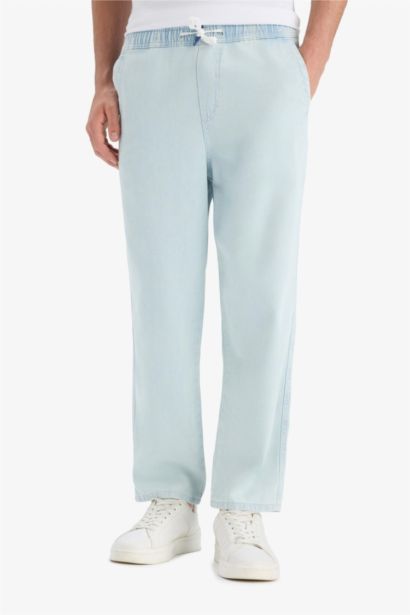 Cotton Wide Leg Elastic Waist Jeans