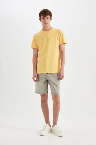 %100 Pamuk Slim Fit Dar Kesim Bisiklet Yaka Baskılı Kısa Kollu Tişört