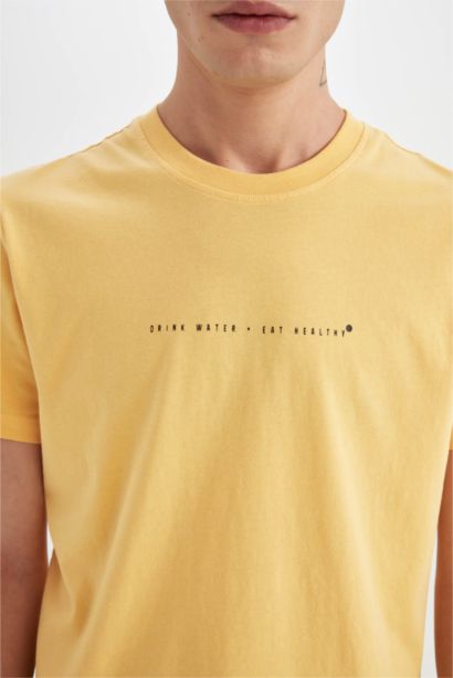 %100 Pamuk Slim Fit Dar Kesim Bisiklet Yaka Baskılı Kısa Kollu Tişört