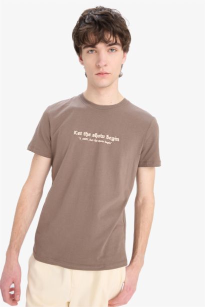 T-shirt slim en coton imprimé à col rond et manches courtes